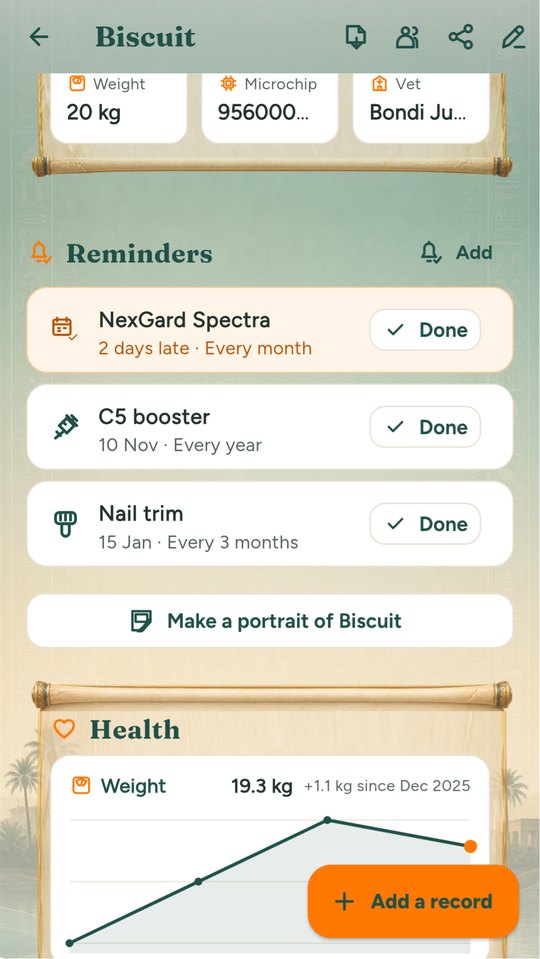 Weight chart and health history