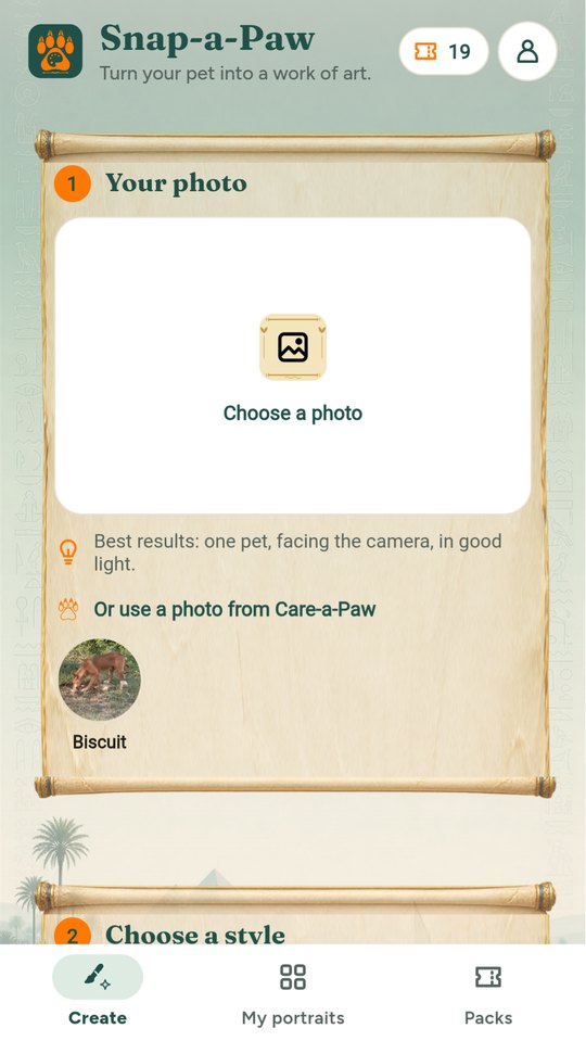 Use any photo, or one of your Care-a-Paw pets